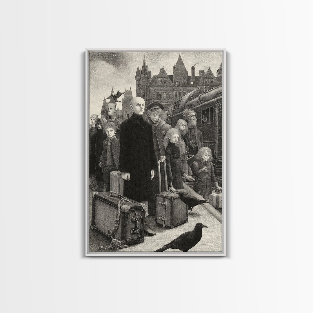 The Ghost Train Arrival, Victorian Macabre Art, Vertical Wall Art, Macabre Wall Art, Framed Canvas Print, Halloween Wall Art