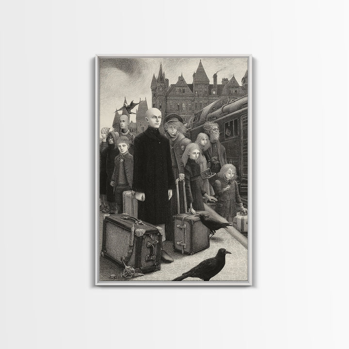 The Ghost Train Arrival, Victorian Macabre Art, Vertical Wall Art, Macabre Wall Art, Framed Canvas Print, Halloween Wall Art