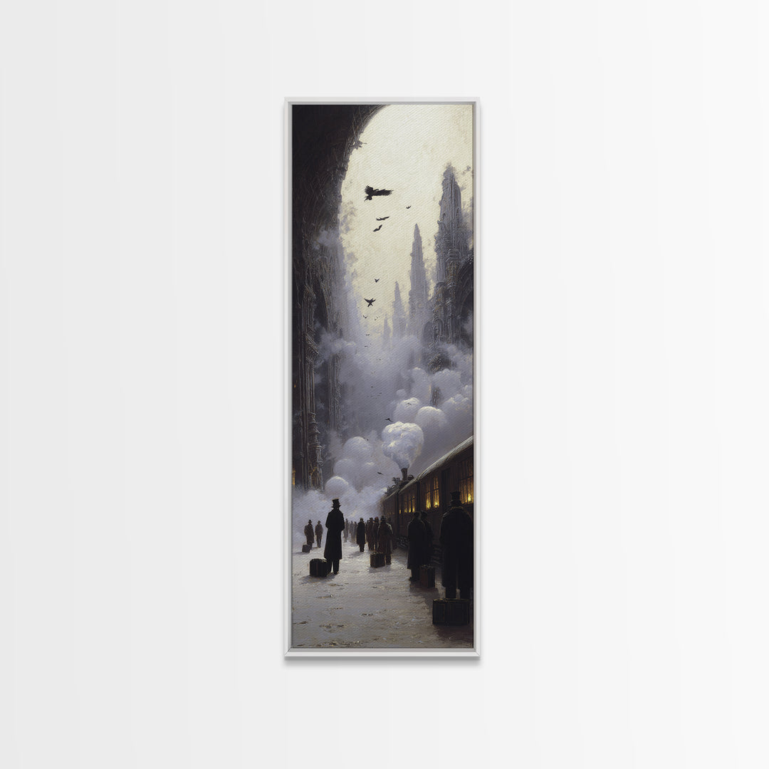 The Ghost Train Arrival, Surreal Apocalyptic Art, Tall Narrow Wall Art, Dark Halloween Decor, Canvas Print, Halloween Wall Art