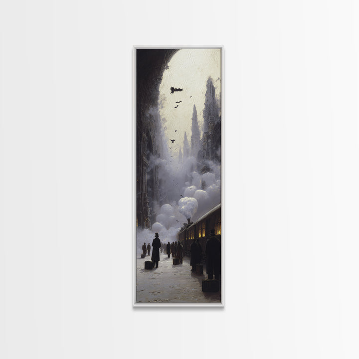 The Ghost Train Arrival, Surreal Apocalyptic Art, Tall Narrow Wall Art, Dark Halloween Decor, Canvas Print, Halloween Wall Art