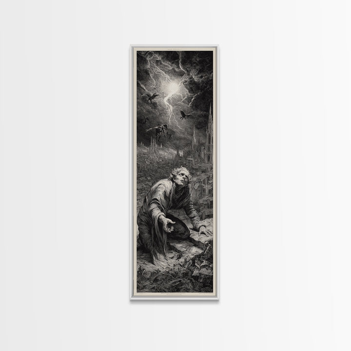The Halloween Storm, Gothic Engraving Art, Tall Narrow Wall Art, Gothic Horror Wall Art, Canvas Print, Halloween Wall Art