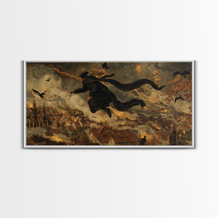 The Halloween Storm, Medieval Grotesque Art, Wide Panoramic Art, Gothic Horror Wall Art, Canvas Print, Halloween Wall Art