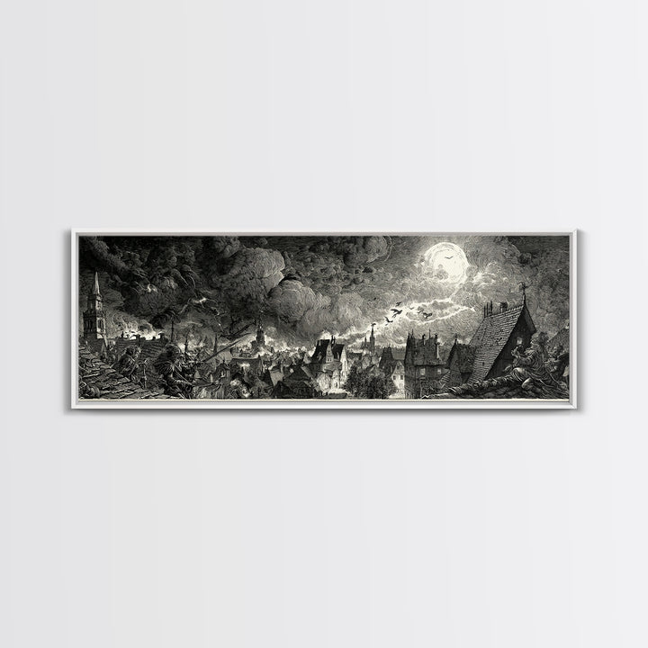 The Halloween Storm, Renaissance Engraving Art, Extra Wide Wall Art, Dark Fantasy Wall Art, Canvas Print, Halloween Wall Art