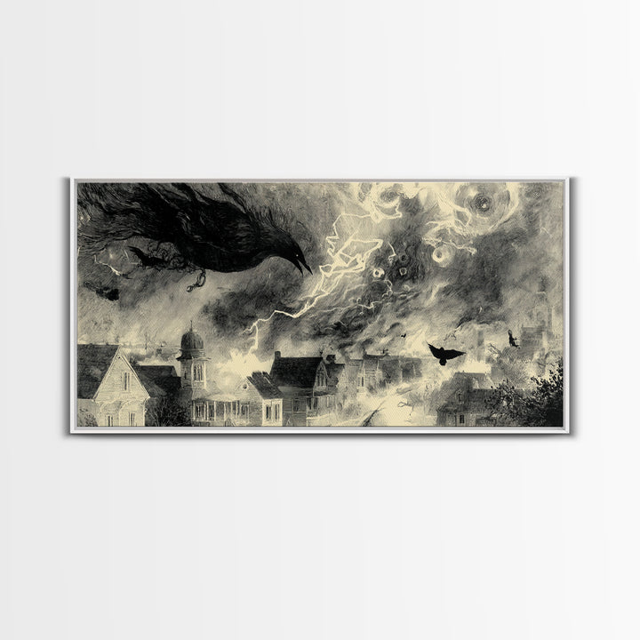 The Halloween Storm, Symbolist Dream Art, Wide Panoramic Art, Dark Halloween Decor, Canvas Print, Halloween Wall Art, Dark Fantasy Art