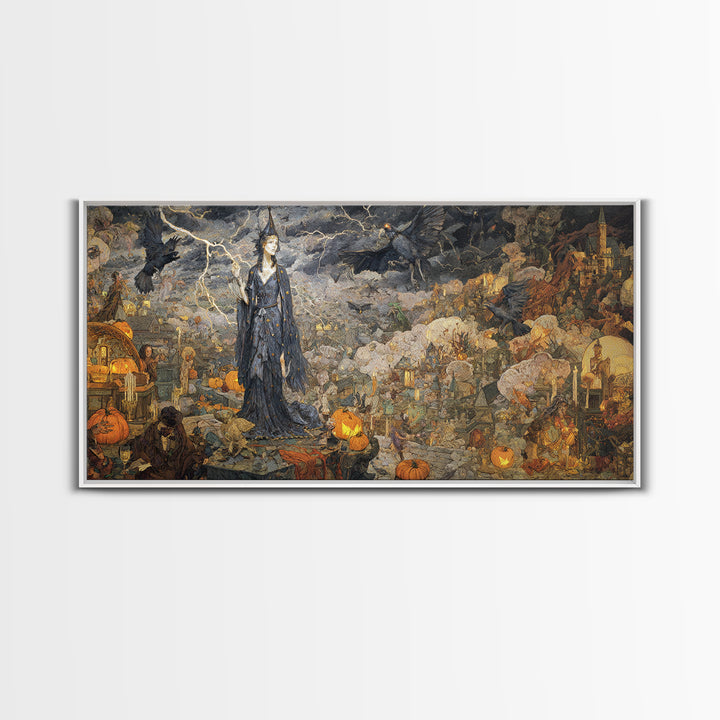 The Halloween Storm, Ornate Symbolist Art, Wide Panoramic Art, Macabre Wall Art, Canvas Print, Halloween Wall Art, Halloween Decor