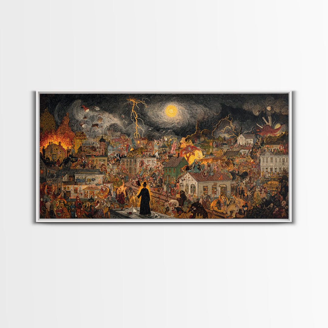 The Halloween Storm, Grotesque Carnival Art, Wide Panoramic Art, Macabre Wall Art, Canvas Print, Halloween Wall Art, Gothic Home Decor