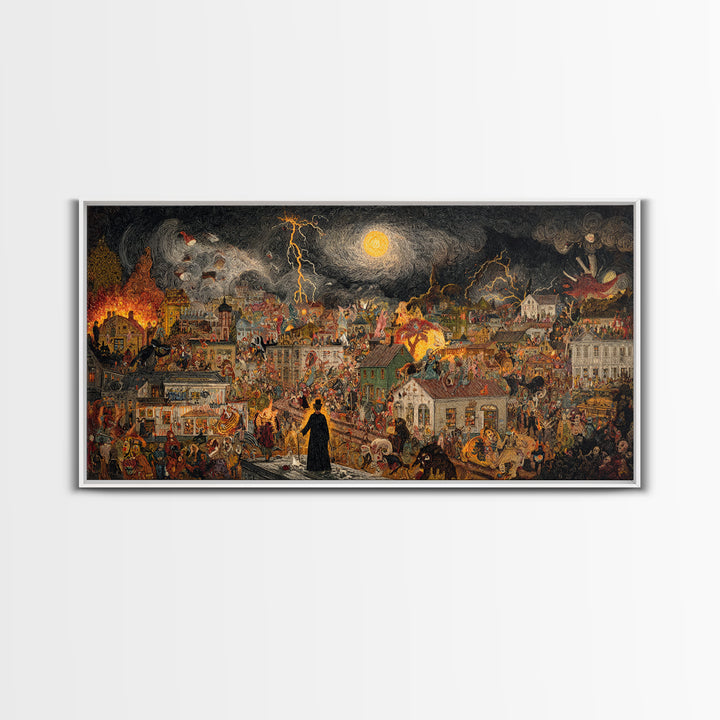 The Halloween Storm, Grotesque Carnival Art, Wide Panoramic Art, Macabre Wall Art, Canvas Print, Halloween Wall Art, Gothic Home Decor