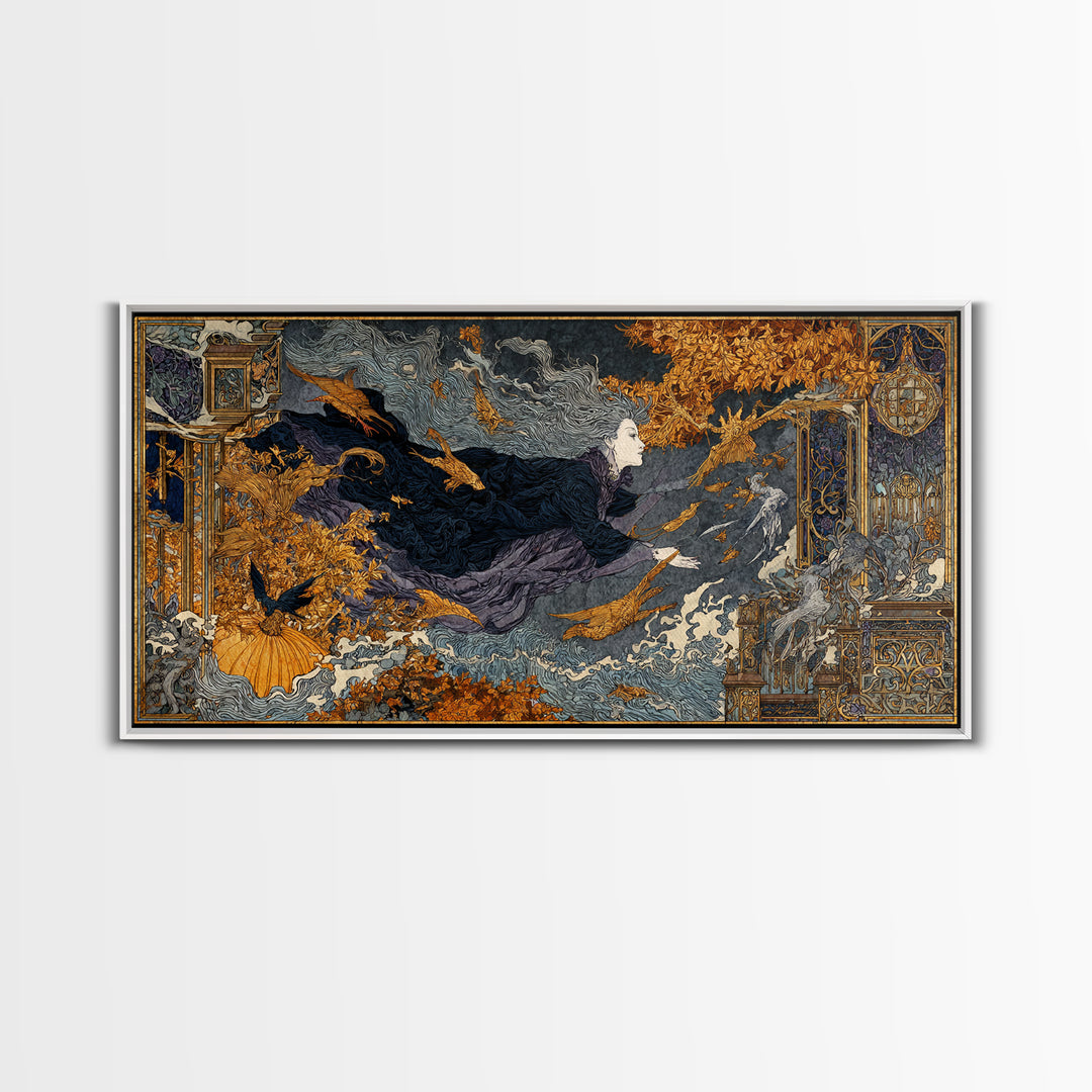 The Halloween Storm, Stained Glass Gothic Art, Wide Panoramic Art, Dark Fantasy Wall Art, Canvas Print, Halloween Wall Art