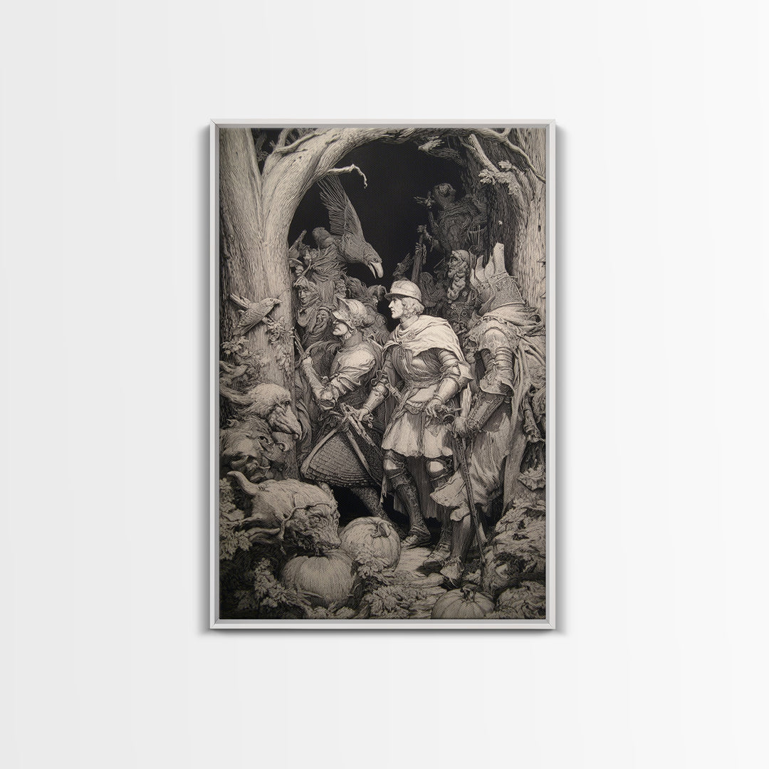 The First Frost Awakening, Renaissance Engraving Art, Vertical Wall Art, Dark Fantasy Wall Art, Framed Canvas Print, Halloween Wall Art