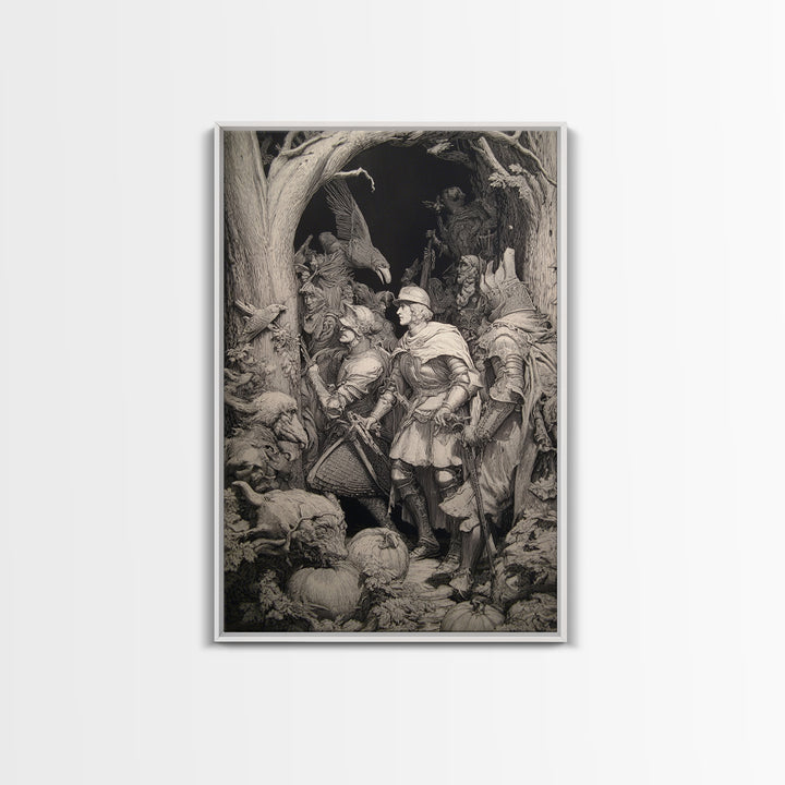The First Frost Awakening, Renaissance Engraving Art, Vertical Wall Art, Dark Fantasy Wall Art, Framed Canvas Print, Halloween Wall Art
