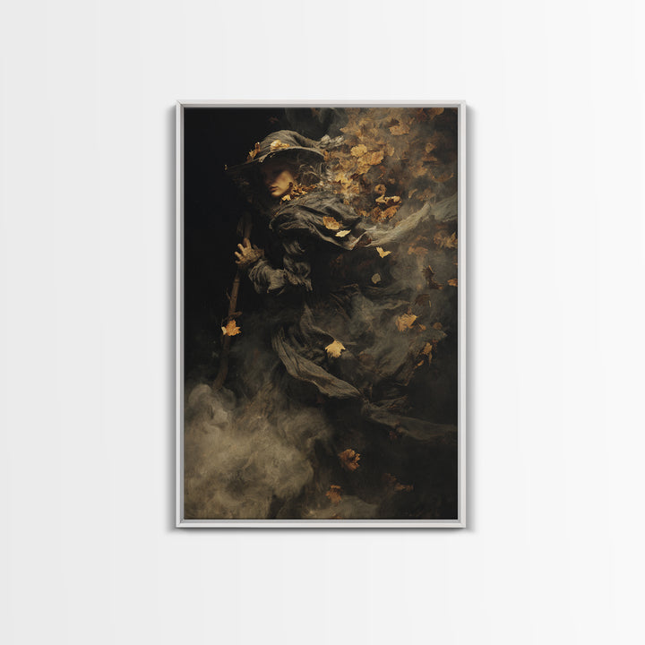 The First Frost Awakening, Baroque Witchcraft Art, Vertical Wall Art, Dark Halloween Decor, Framed Canvas Print, Halloween Wall Art