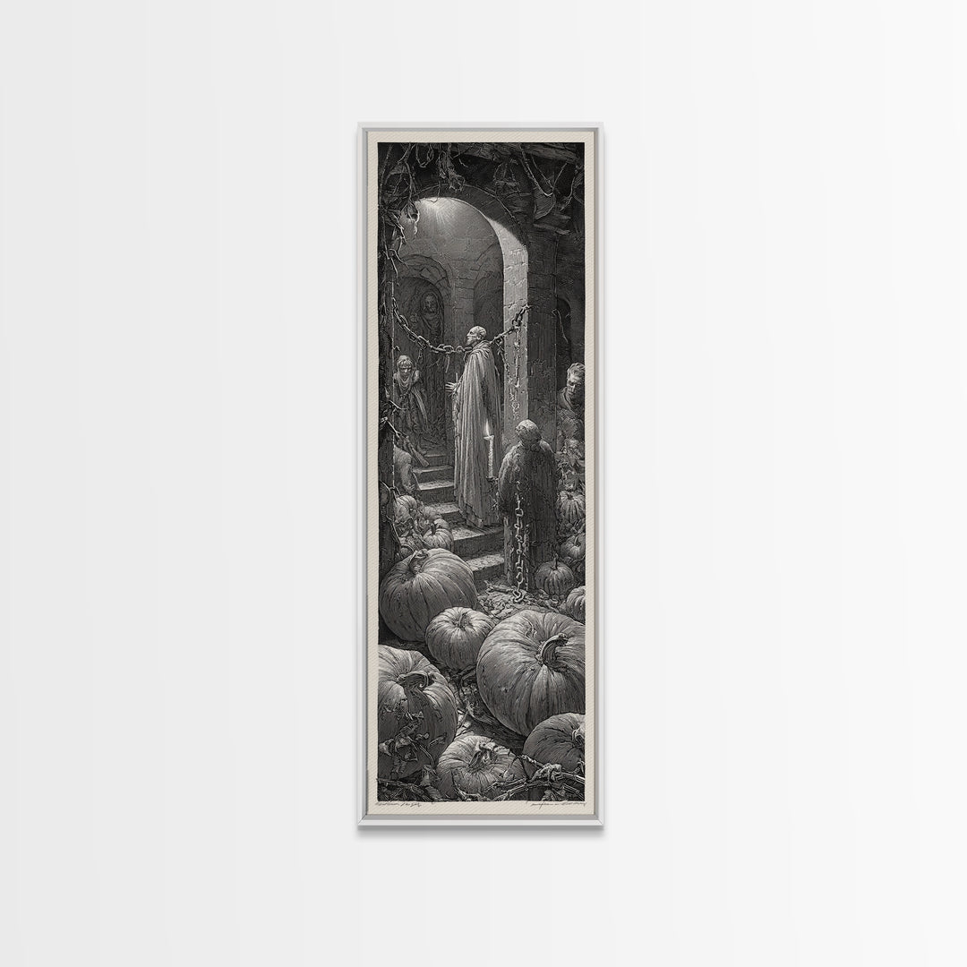 The First Frost Awakening, Architectural Etching Art, Tall Narrow Wall Art, Dark Fantasy Wall Art, Canvas Print