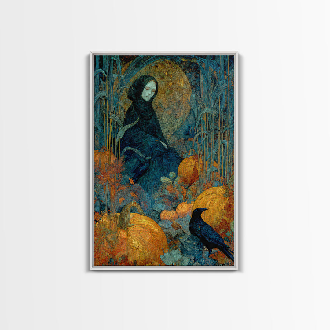The First Frost Awakening, Expressionist Gothic Art, Vertical Wall Art, Dark Halloween Decor, Framed Canvas Print, Halloween Wall Art