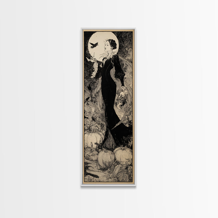 The First Frost Awakening, Decadent Line Art, Tall Narrow Wall Art, Gothic Horror Wall Art, Framed Canvas Print