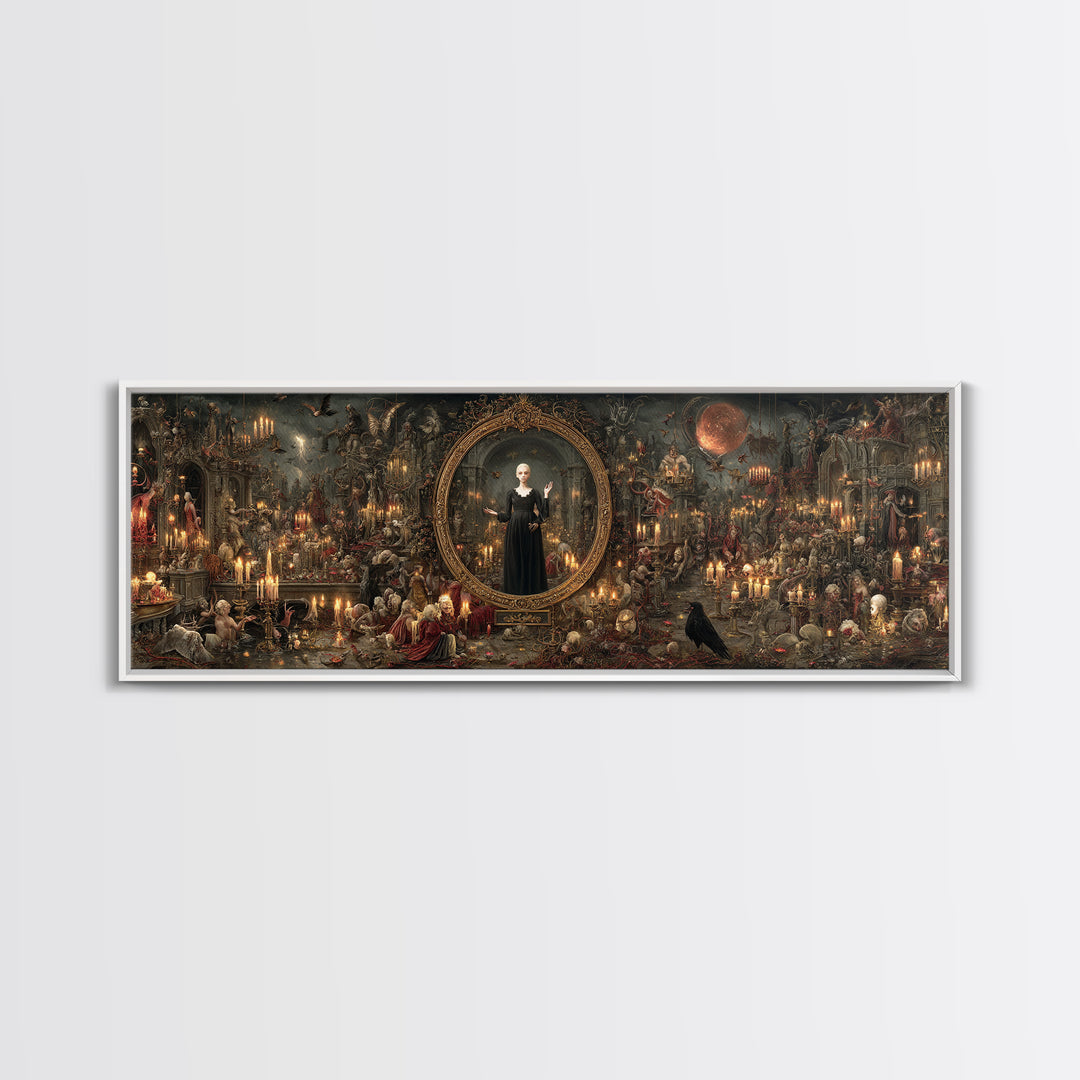 The Cursed Mirror, Medieval Grotesque Art, Extra Wide Wall Art, Dark Fantasy Wall Art, Canvas Print, Halloween Wall Art