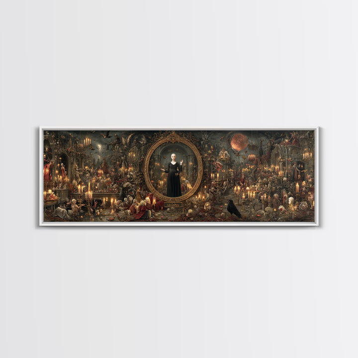 The Cursed Mirror, Medieval Grotesque Art, Extra Wide Wall Art, Dark Fantasy Wall Art, Canvas Print, Halloween Wall Art