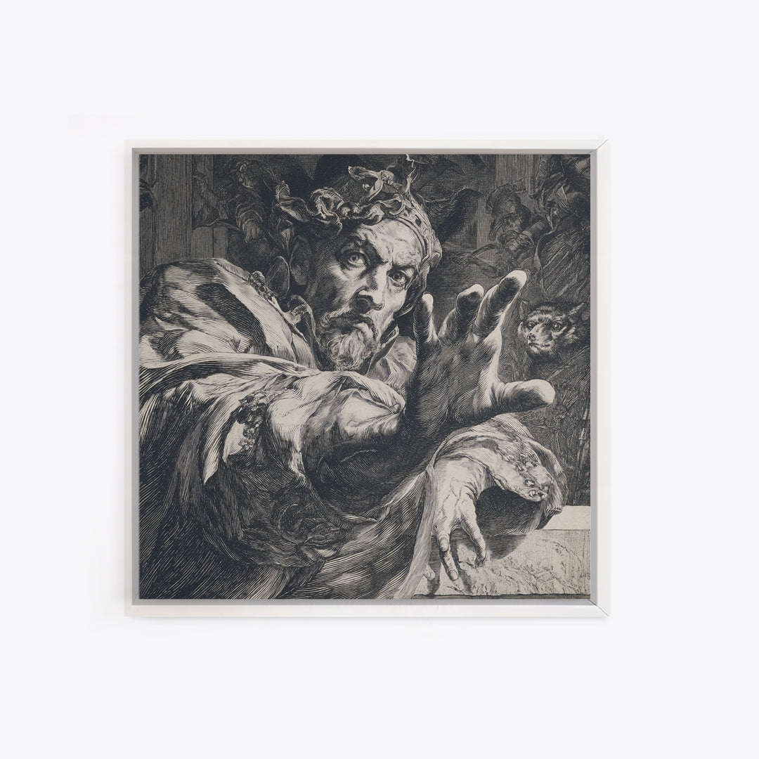 The Cursed Mirror, Renaissance Engraving Art, Square Wall Art, Gothic Horror Wall Art, Framed Canvas Print, Halloween Wall Art