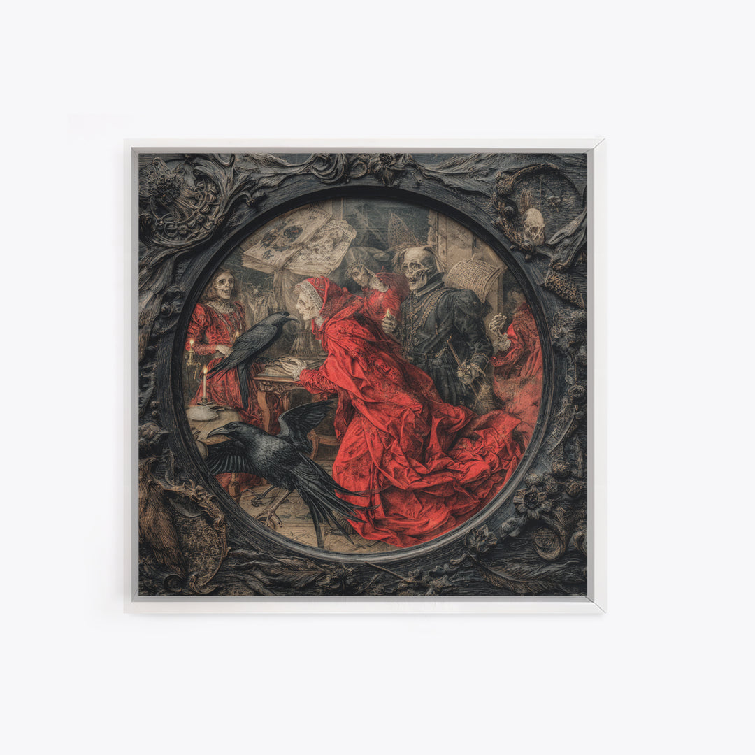 The Cursed Mirror, Danse Macabre Art, Square Wall Art, Macabre Wall Art, Canvas Print, Halloween Wall Art