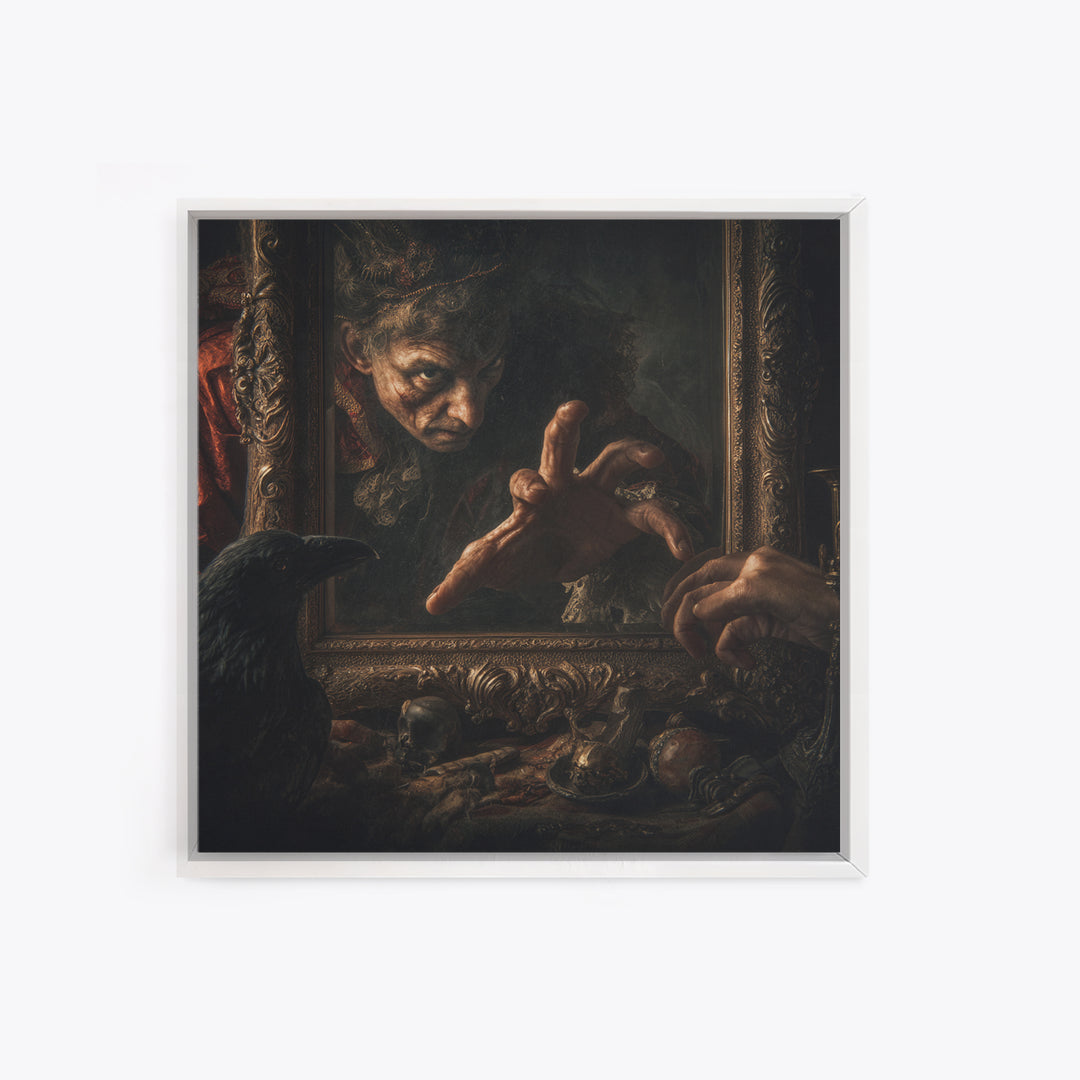 The Cursed Mirror, Baroque Witchcraft Art, Square Wall Art, Macabre Wall Art, Canvas Print, Halloween Wall Art, Gothic Home Decor