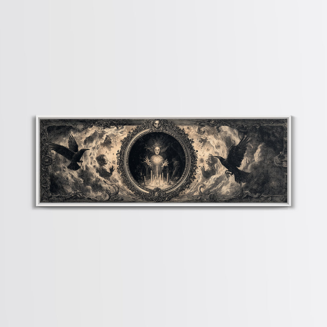 The Cursed Mirror, Dark Romantic Horror Art, Extra Wide Wall Art, Gothic Horror Wall Art, Canvas Print, Halloween Wall Art