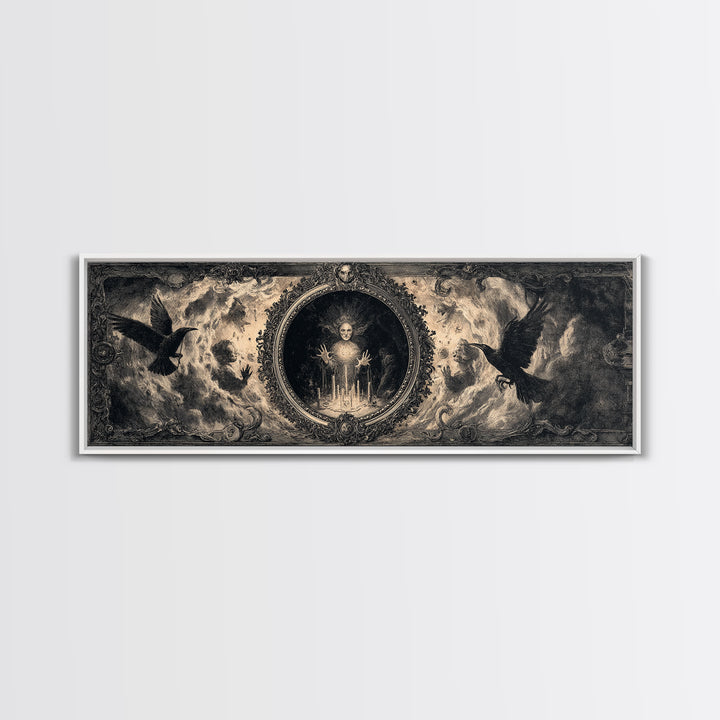 The Cursed Mirror, Dark Romantic Horror Art, Extra Wide Wall Art, Gothic Horror Wall Art, Canvas Print, Halloween Wall Art
