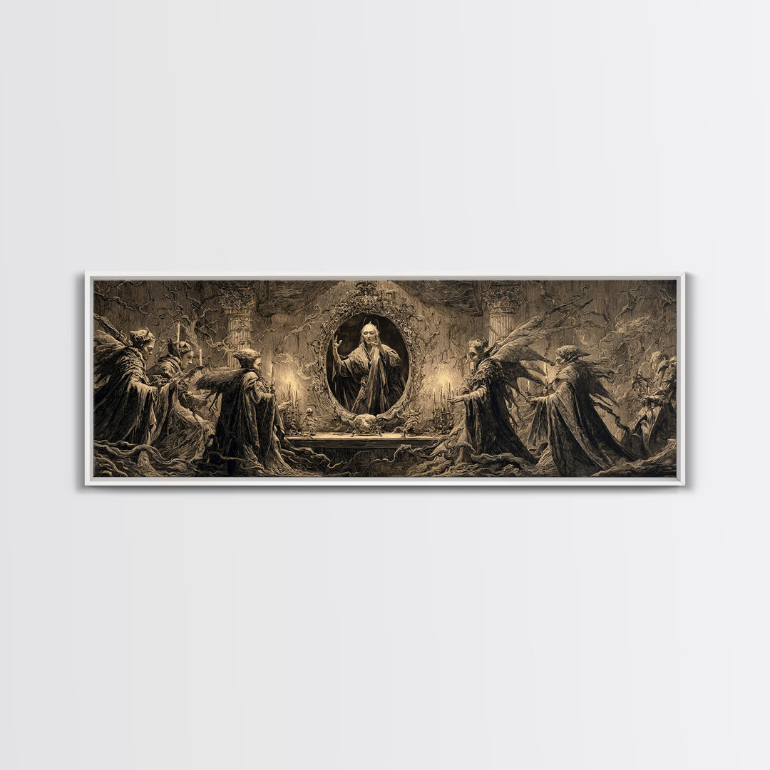 The Cursed Mirror, Visionary Gothic Art, Extra Wide Wall Art, Macabre Wall Art, Canvas Print, Halloween Wall Art, Gothic Home Decor