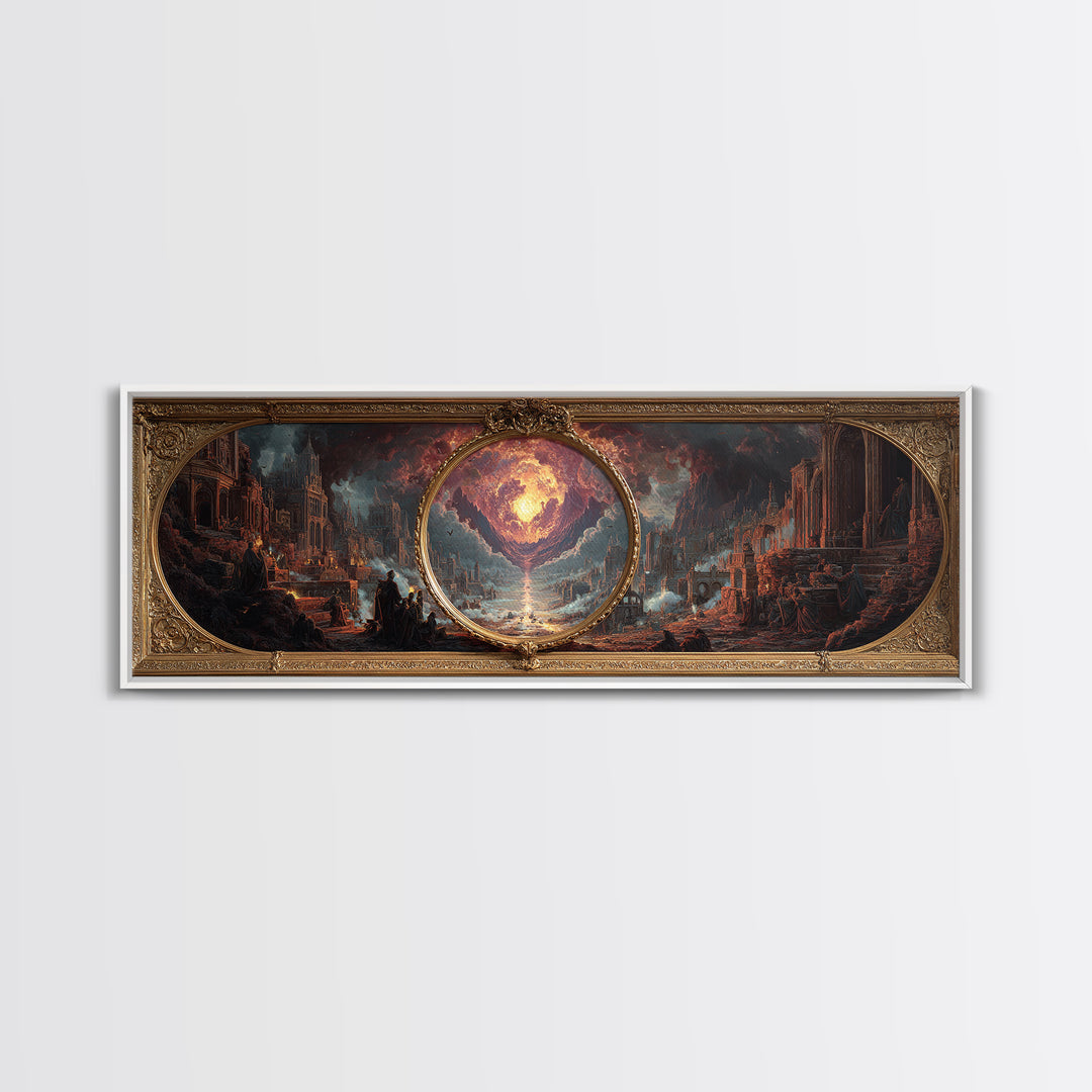 The Cursed Mirror, Apocalyptic Romantic Art, Extra Wide Wall Art, Gothic Horror Wall Art, Canvas Print, Halloween Wall Art