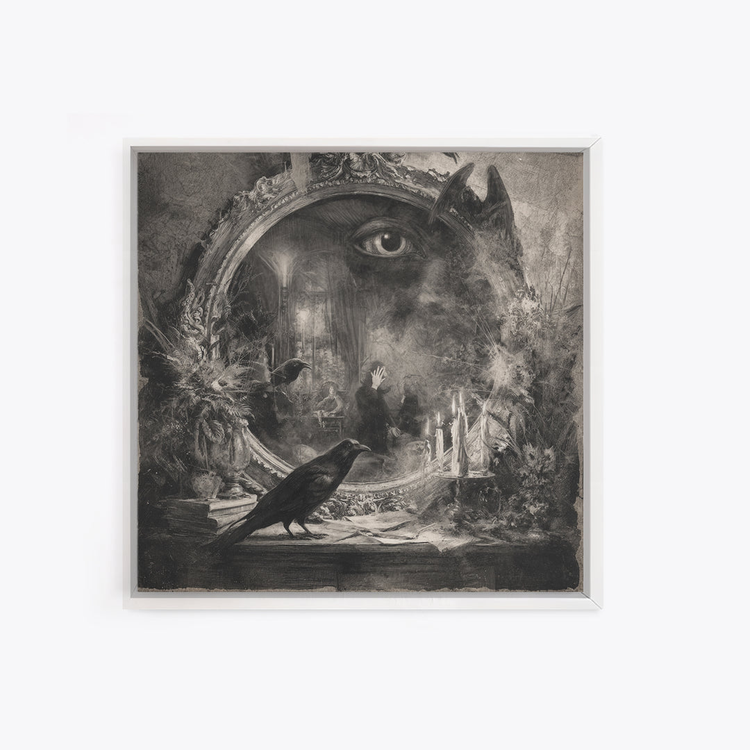 The Cursed Mirror, Symbolist Dream Art, Square Wall Art, Dark Fantasy Wall Art, Canvas Print, Halloween Wall Art, Halloween Decor