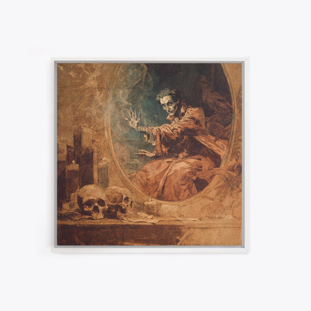 The Cursed Mirror, Decadent Gothic Art, Square Wall Art, Macabre Wall Art, Canvas Print, Halloween Wall Art, Halloween Decor