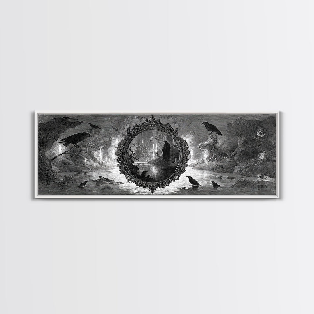 The Cursed Mirror, Expressionist Nightmare Art, Extra Wide Wall Art, Macabre Wall Art, Framed Canvas Print, Halloween Wall Art