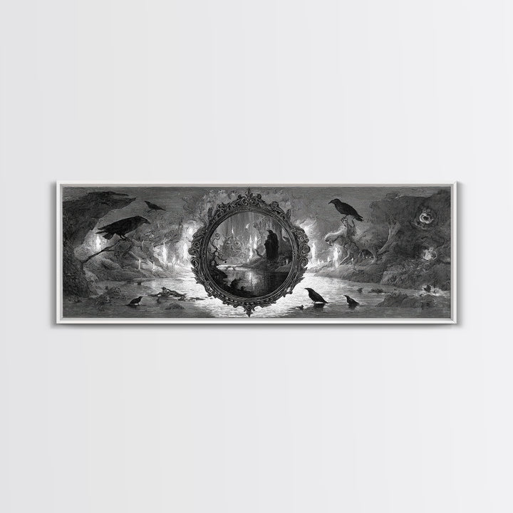 The Cursed Mirror, Expressionist Nightmare Art, Extra Wide Wall Art, Macabre Wall Art, Framed Canvas Print, Halloween Wall Art