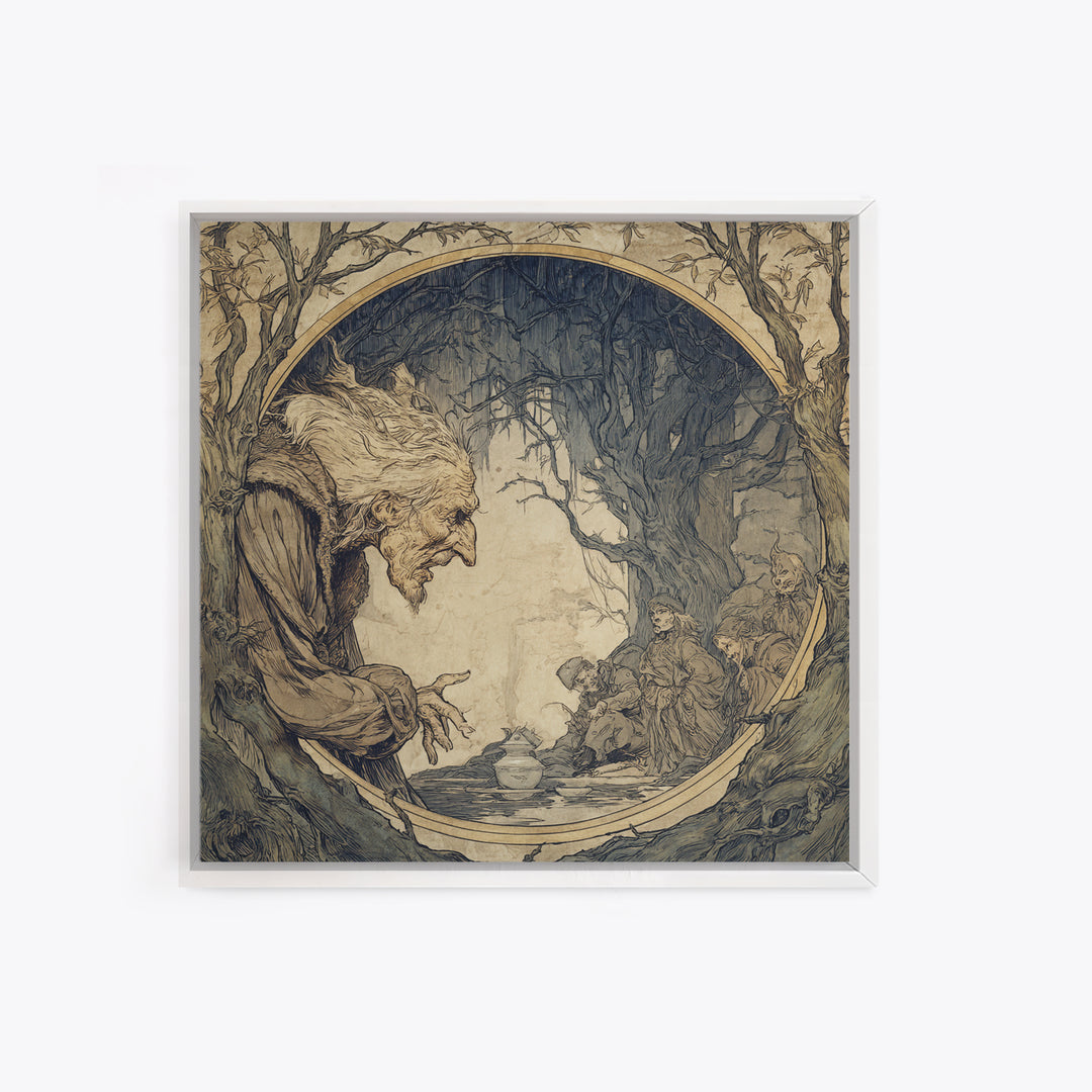 The Cursed Mirror, Gothic Storybook Art, Square Wall Art, Dark Fantasy Wall Art, Framed Canvas Print, Halloween Wall Art