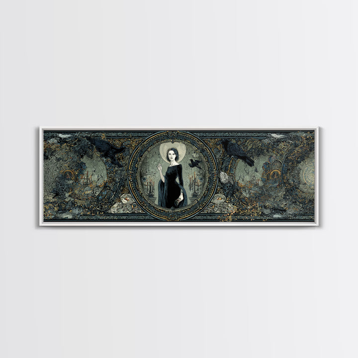 The Cursed Mirror, Stained Glass Gothic Art, Extra Wide Wall Art, Gothic Horror Wall Art, Canvas Print, Halloween Wall Art
