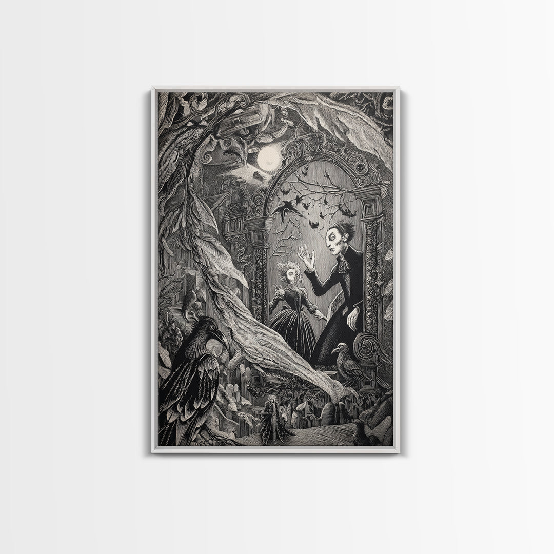 The Cursed Mirror, Victorian Macabre Art, Vertical Wall Art, Dark Halloween Decor, Framed Canvas Print, Halloween Wall Art