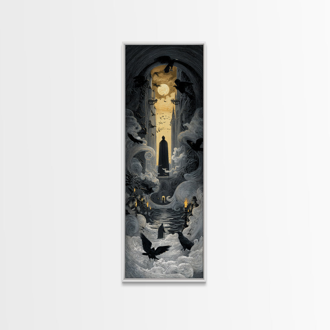 The Living Spellbook, Gothic Engraving Art, Tall Narrow Wall Art, Dark Fantasy Wall Art, Canvas Print, Halloween Wall Art