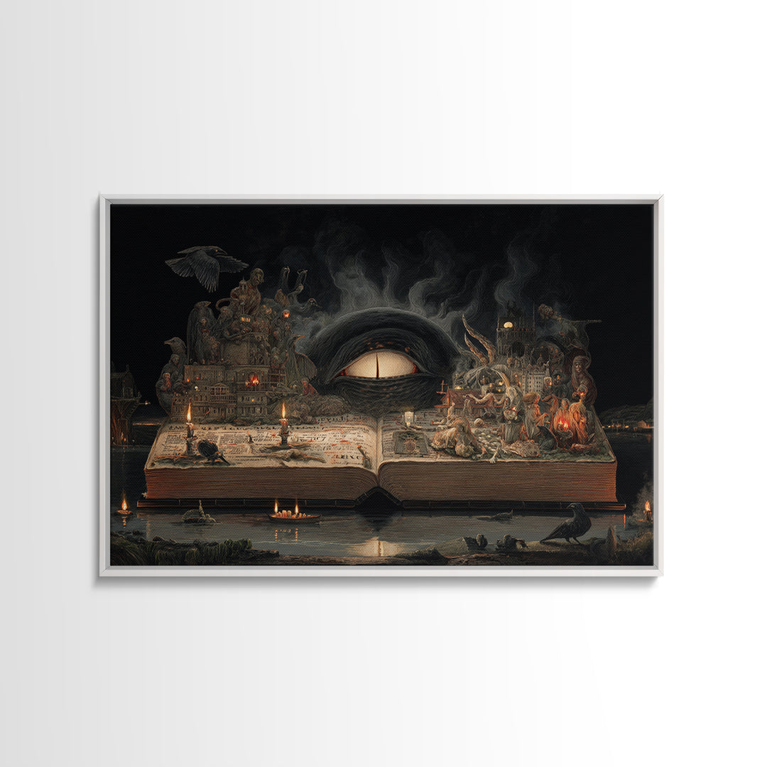 The Living Spellbook, Medieval Grotesque Art, Landscape Wall Art, Dark Fantasy Wall Art, Framed Canvas Print, Halloween Wall Art
