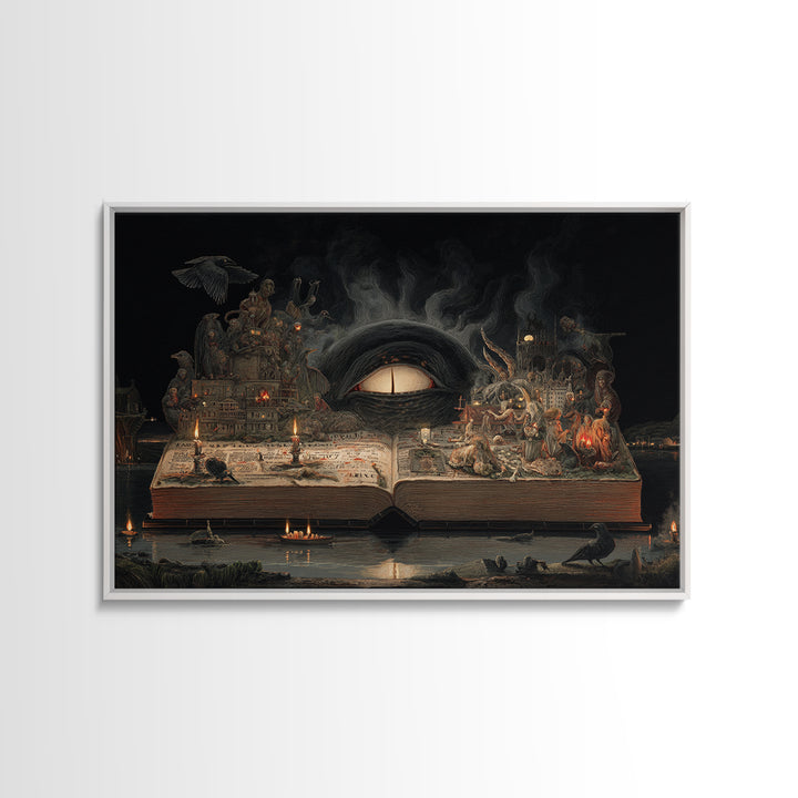 The Living Spellbook, Medieval Grotesque Art, Landscape Wall Art, Dark Fantasy Wall Art, Framed Canvas Print, Halloween Wall Art