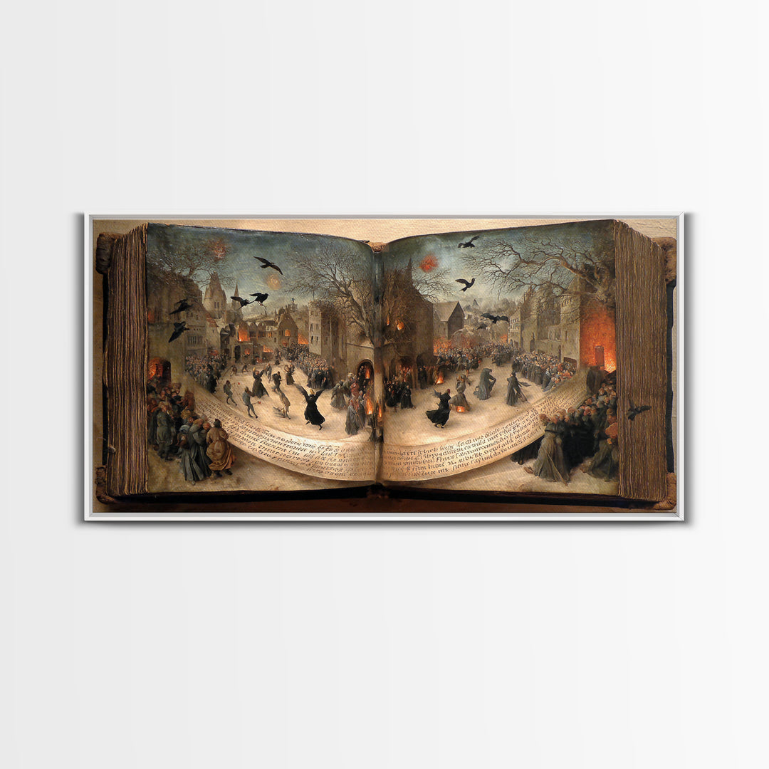 The Living Spellbook, Northern Renaissance Horror, Wide Panoramic Art, Macabre Wall Art, Canvas Print, Halloween Wall Art