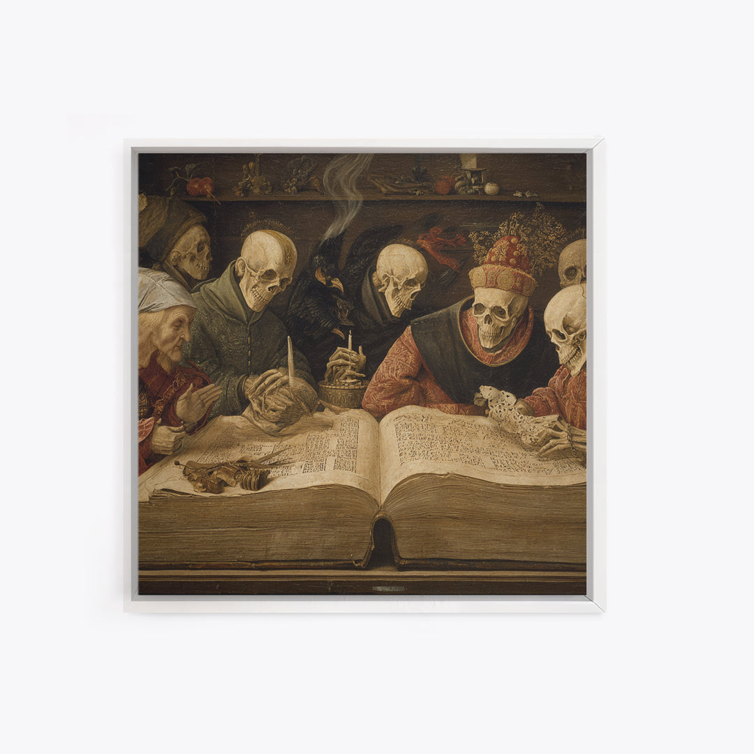 The Living Spellbook, Danse Macabre Art, Square Wall Art, Gothic Horror Wall Art, Framed Canvas Print, Halloween Decor
