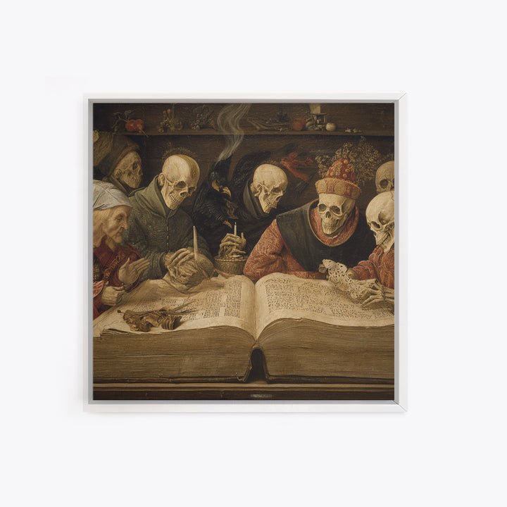 The Living Spellbook, Danse Macabre Art, Square Wall Art, Gothic Horror Wall Art, Framed Canvas Print, Halloween Decor