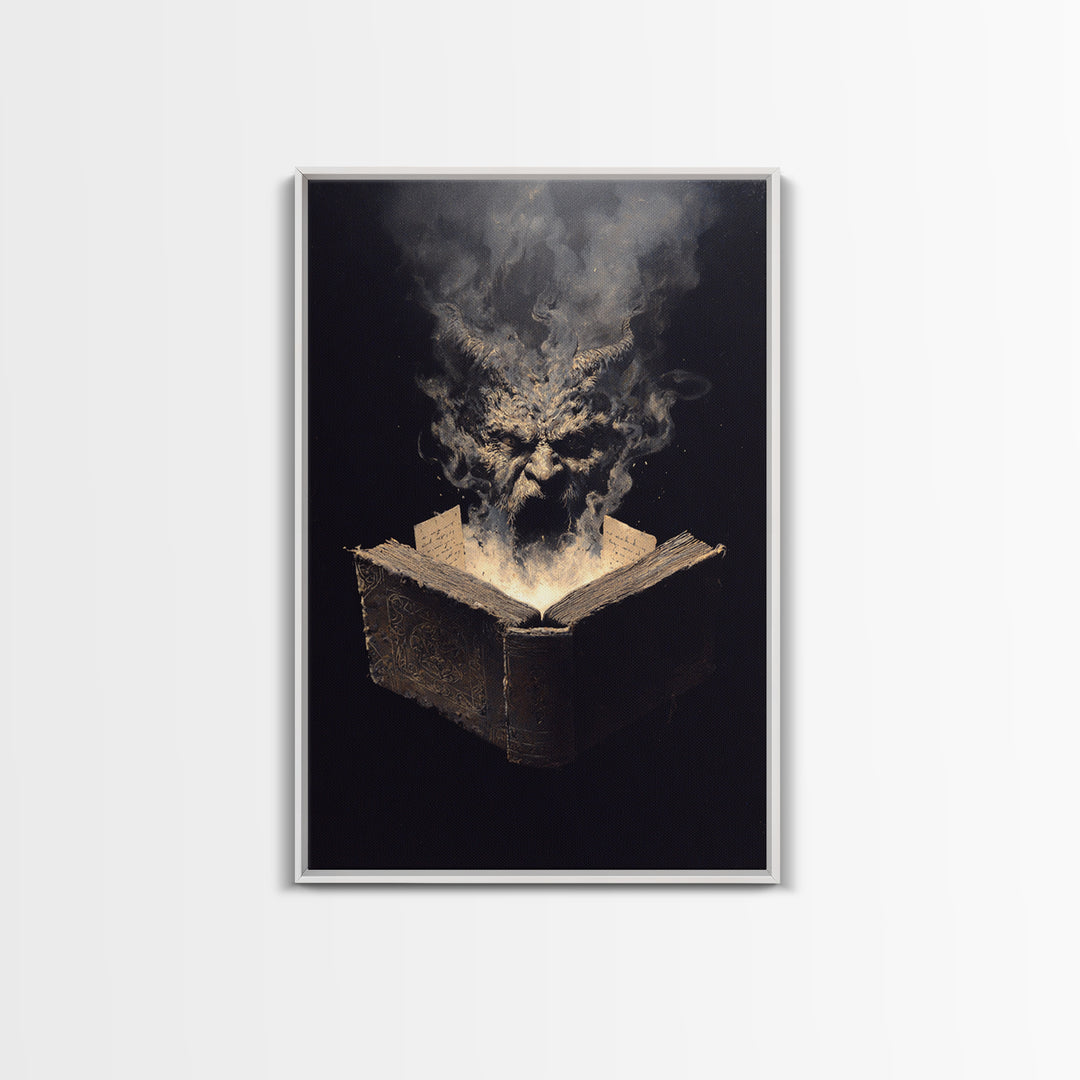 The Living Spellbook, Dark Romantic Horror Art, Vertical Wall Art, Gothic Horror Wall Art, Framed Canvas Print, Halloween Wall Art