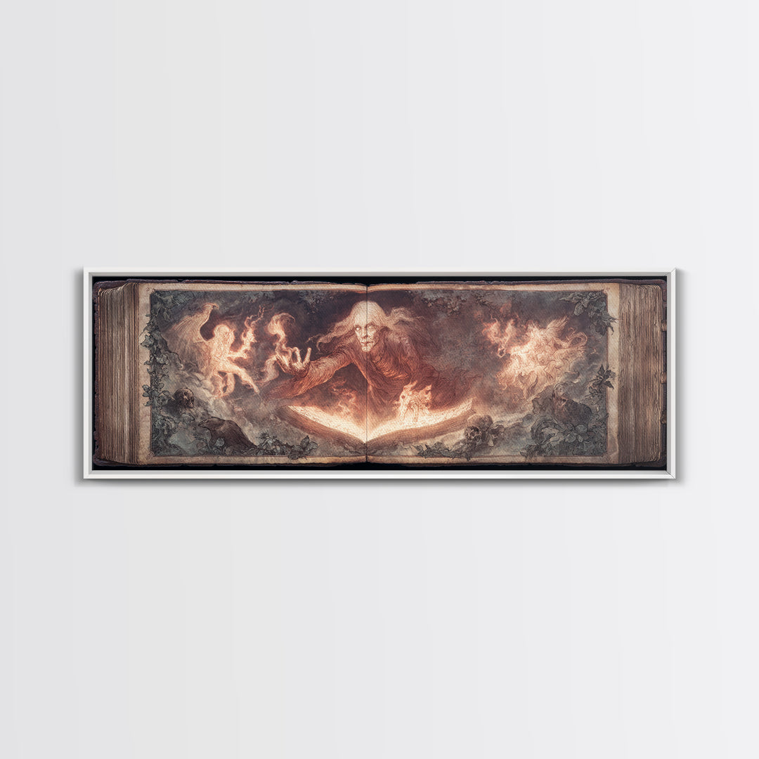 The Living Spellbook, Visionary Gothic Art, Extra Wide Wall Art, Macabre Wall Art, Canvas Print, Halloween Wall Art, Halloween Decor