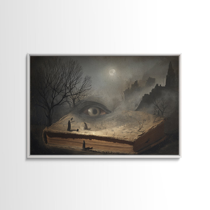 The Living Spellbook, Romantic Gothic Landscape, Landscape Wall Art, Dark Halloween Decor, Framed Canvas Print, Halloween Wall Art