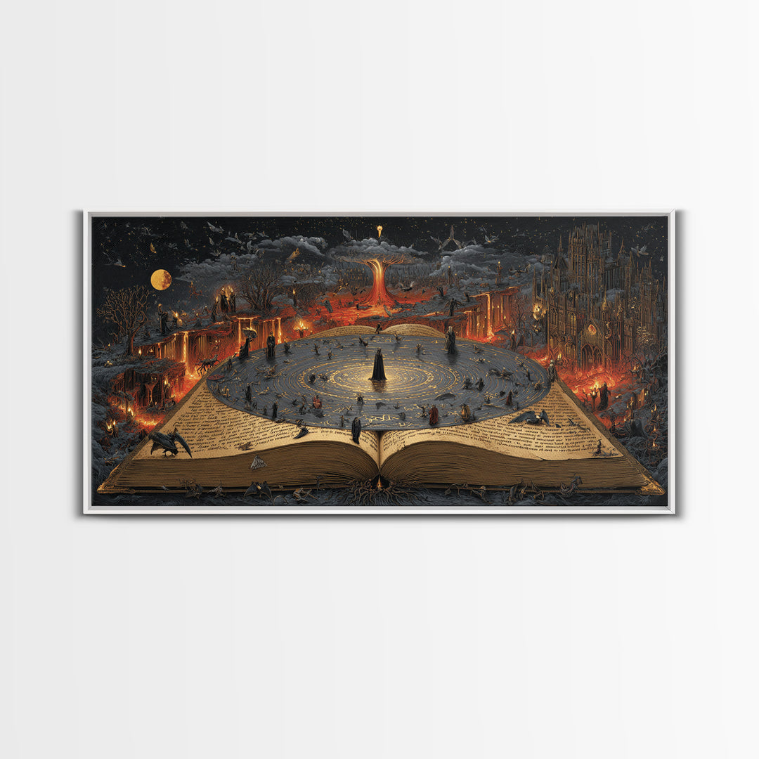 The Living Spellbook, Apocalyptic Romantic Art, Wide Panoramic Art, Gothic Horror Wall Art, Canvas Print, Halloween Wall Art
