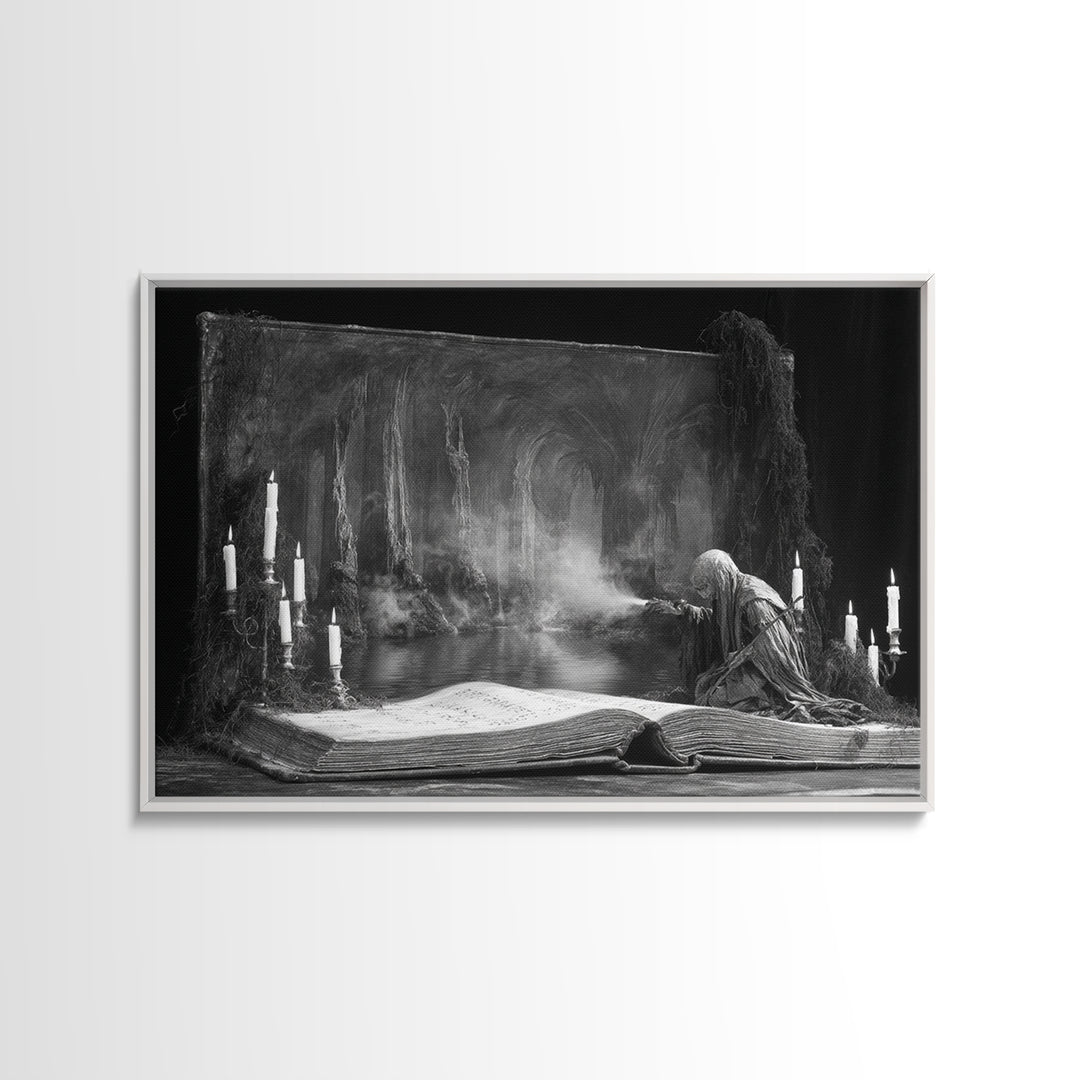 The Living Spellbook, Symbolist Gothic Landscape, Landscape Wall Art, Dark Halloween Decor, Canvas Print, Halloween Wall Art
