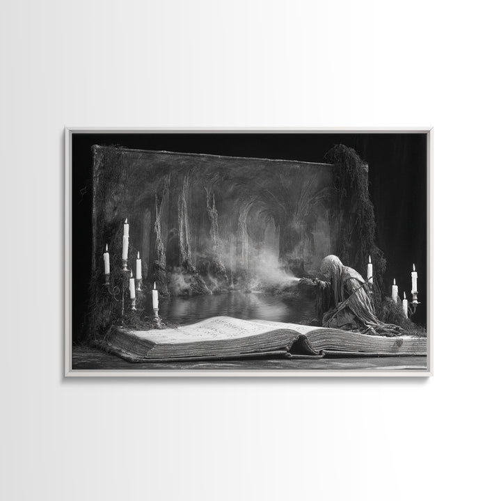 The Living Spellbook, Symbolist Gothic Landscape, Landscape Wall Art, Dark Halloween Decor, Canvas Print, Halloween Wall Art