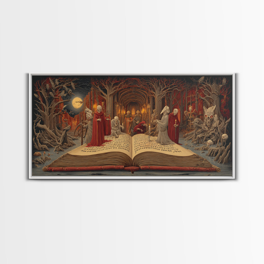 The Living Spellbook, Expressionist Nightmare Art, Wide Panoramic Art, Dark Fantasy Wall Art, Canvas Print, Halloween Wall Art