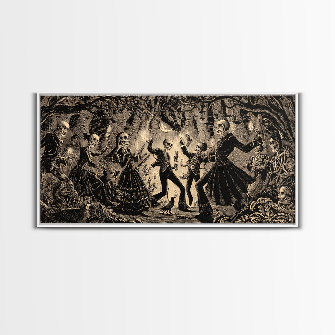 The Living Spellbook, Macabre Folk Print Art, Wide Panoramic Art, Dark Fantasy Wall Art, Framed Canvas Print, Halloween Wall Art