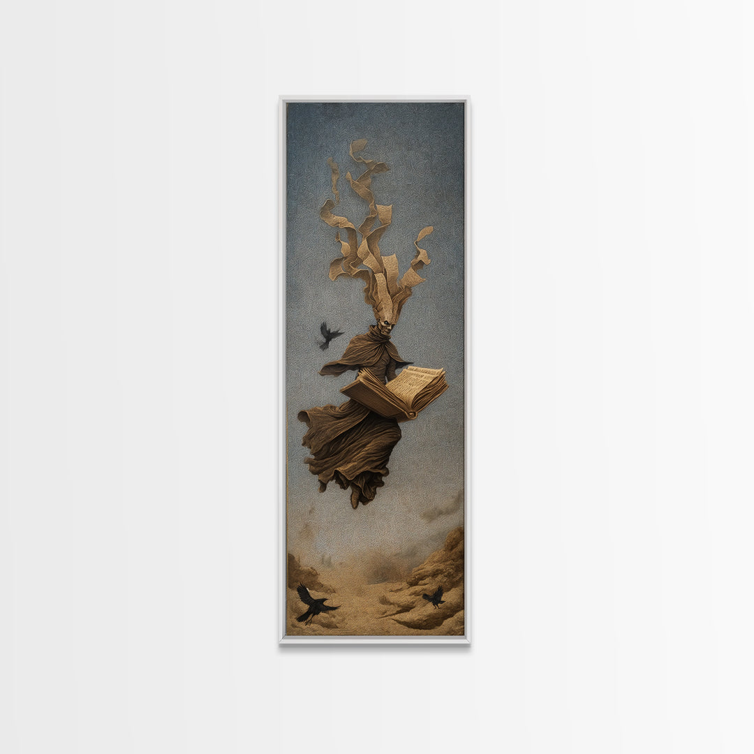 The Living Spellbook, Surreal Apocalyptic Art, Tall Narrow Wall Art, Gothic Horror Wall Art, Canvas Print, Halloween Wall Art