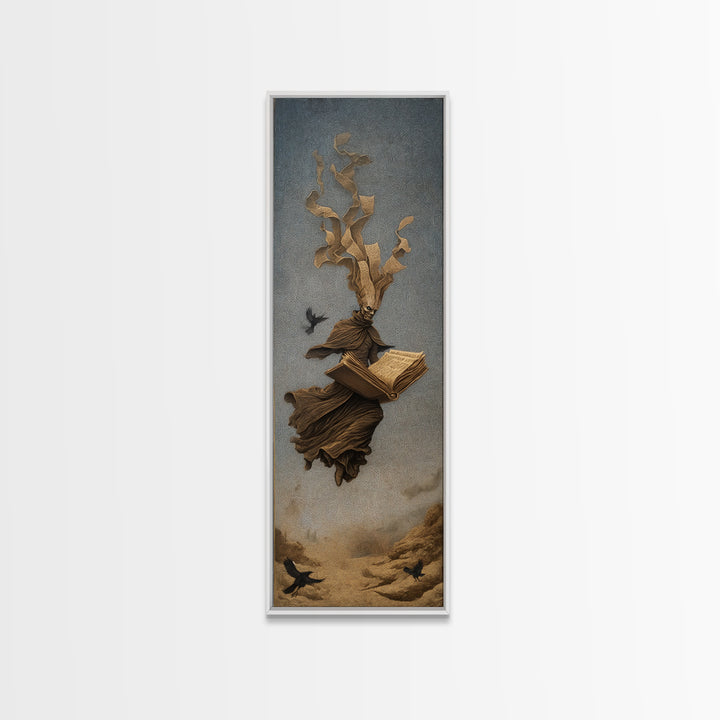 The Living Spellbook, Surreal Apocalyptic Art, Tall Narrow Wall Art, Gothic Horror Wall Art, Canvas Print, Halloween Wall Art